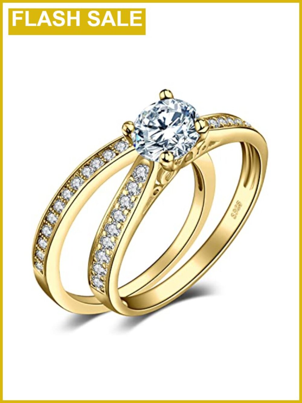 14k Gold Plated 925 Sterling Silver CZ Engagement Ring Set for Women